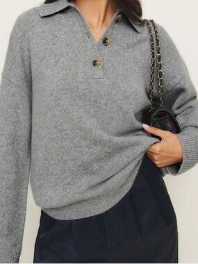 Reformation Brooklyn Cashmere Polo Sweater Gray, S